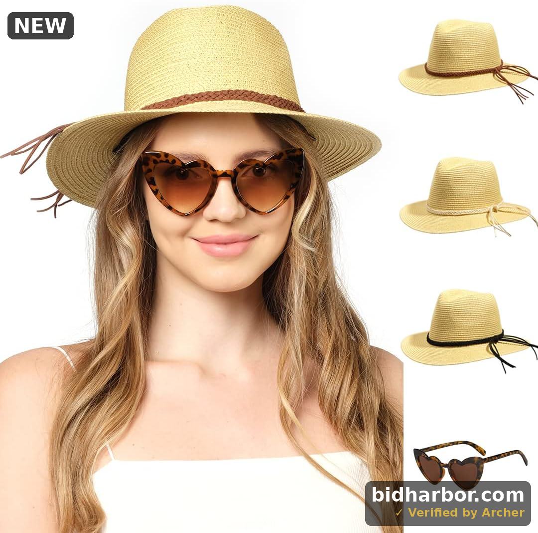 Funcredible Straw Adjustable Panama Flat Brim Sun Hat for Women