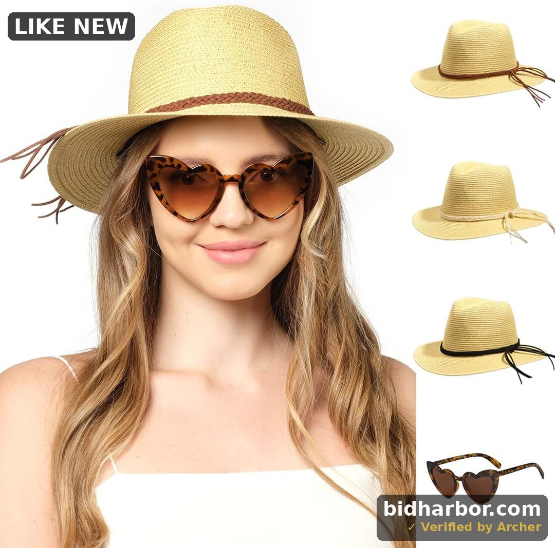 Funcredible Straw Adjustable Panama Flat Brim Sun Hat for Women