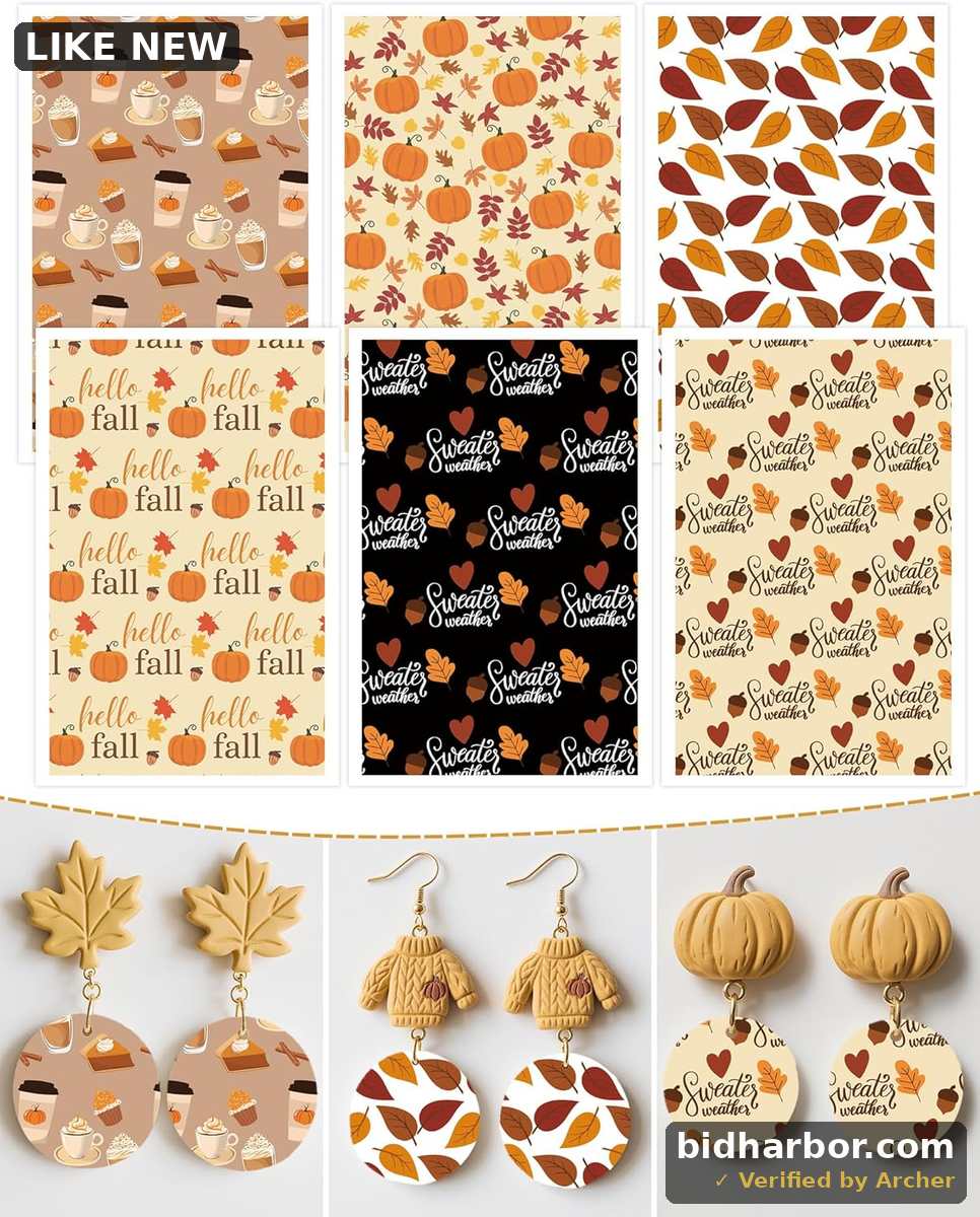 Fall Clay Transfer Paper - 18 Pcs Maple Leaves Pumpkin Art Design Transfer Sheets for Polymer Clay Autumn Themed Earrings Design Jewelry Making