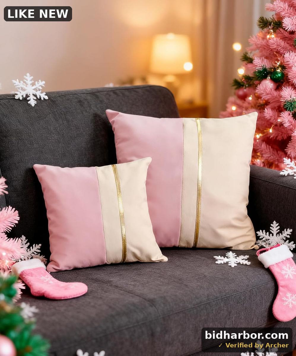 Christmas Small Pillow Covers, Waterproof Faux Leather Pink and Cream Rectangle Throw Pillows Cover for Couch, Bed, Living Room, Farmhouse Modern Cushion Case 13"X13"