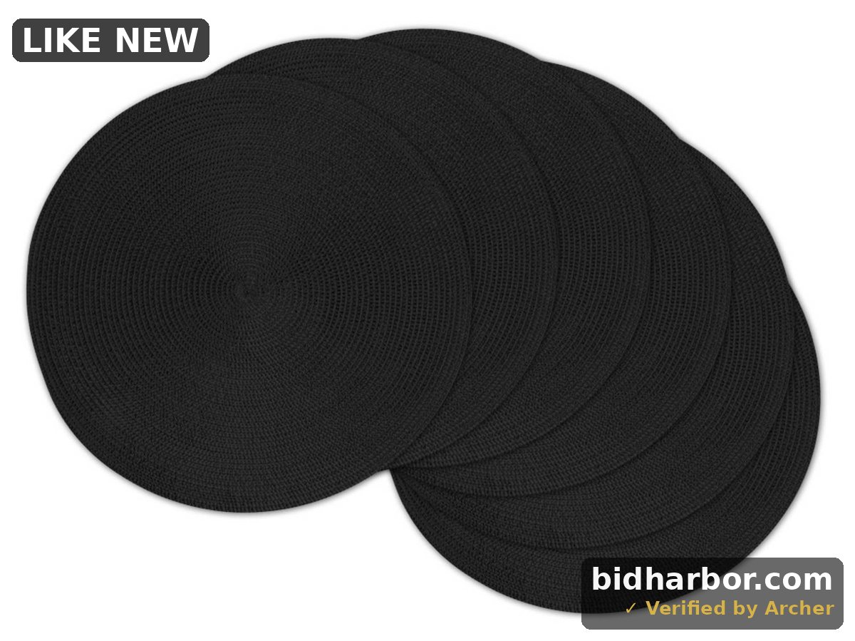 Design Imports Round Woven Placemats — Set of 6, Black