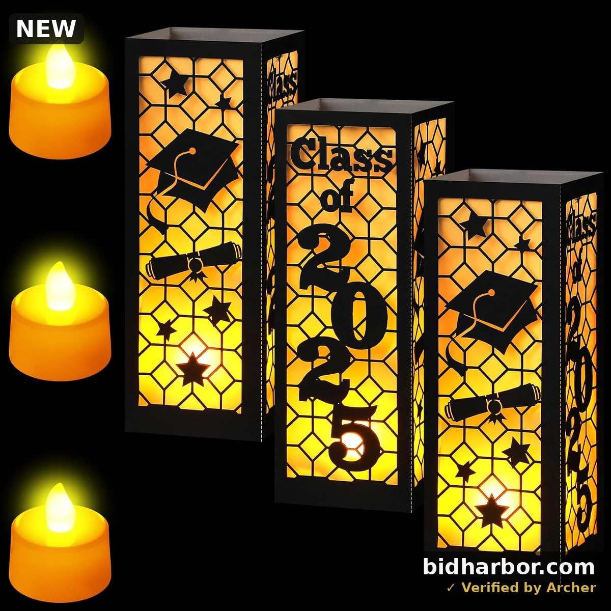 3 Set Graduation Lanterns Graduation Table Centerpieces Boxes Class of 2025 Congrats Lantern Party Favor with LED Light Table Decorations for School College Photo Props