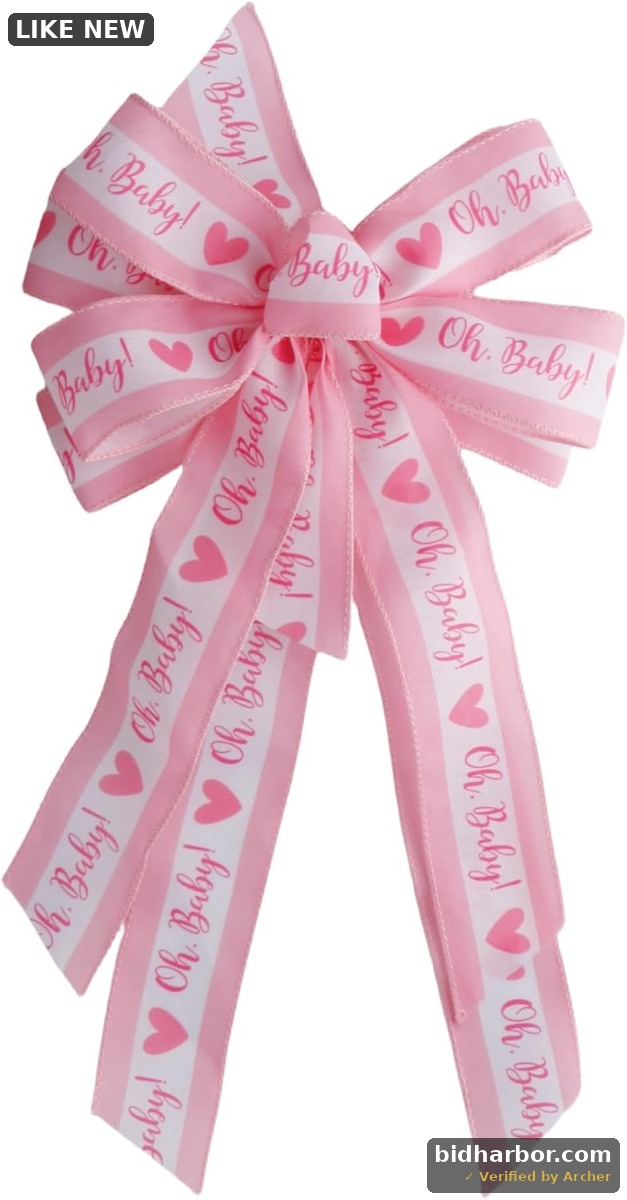 Meseey Baby Shower Decorative Bow, 20x10 inches, Large Burlap Wreath Bow, Tree Topper for Indoor Outdoor Decor (Pink Baby)