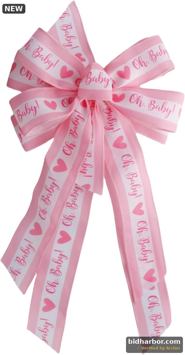 Meseey Baby Shower Decorative Bow, 20x10 inches, Large Burlap Wreath Bow, Tree Topper for Indoor Outdoor Decor (Pink Baby)