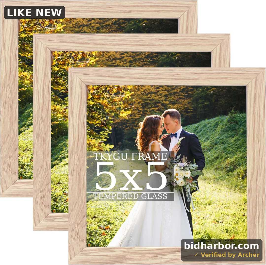 TKYGU 5x5 composite wood Picture Frame Set of 3, Real Glass for Rustic Natural 5x5in Poster Frames- Art Frame, Wall Hanging-Tabletop Display Gallery Family Wedding Memorial Pic Frame Best Gift