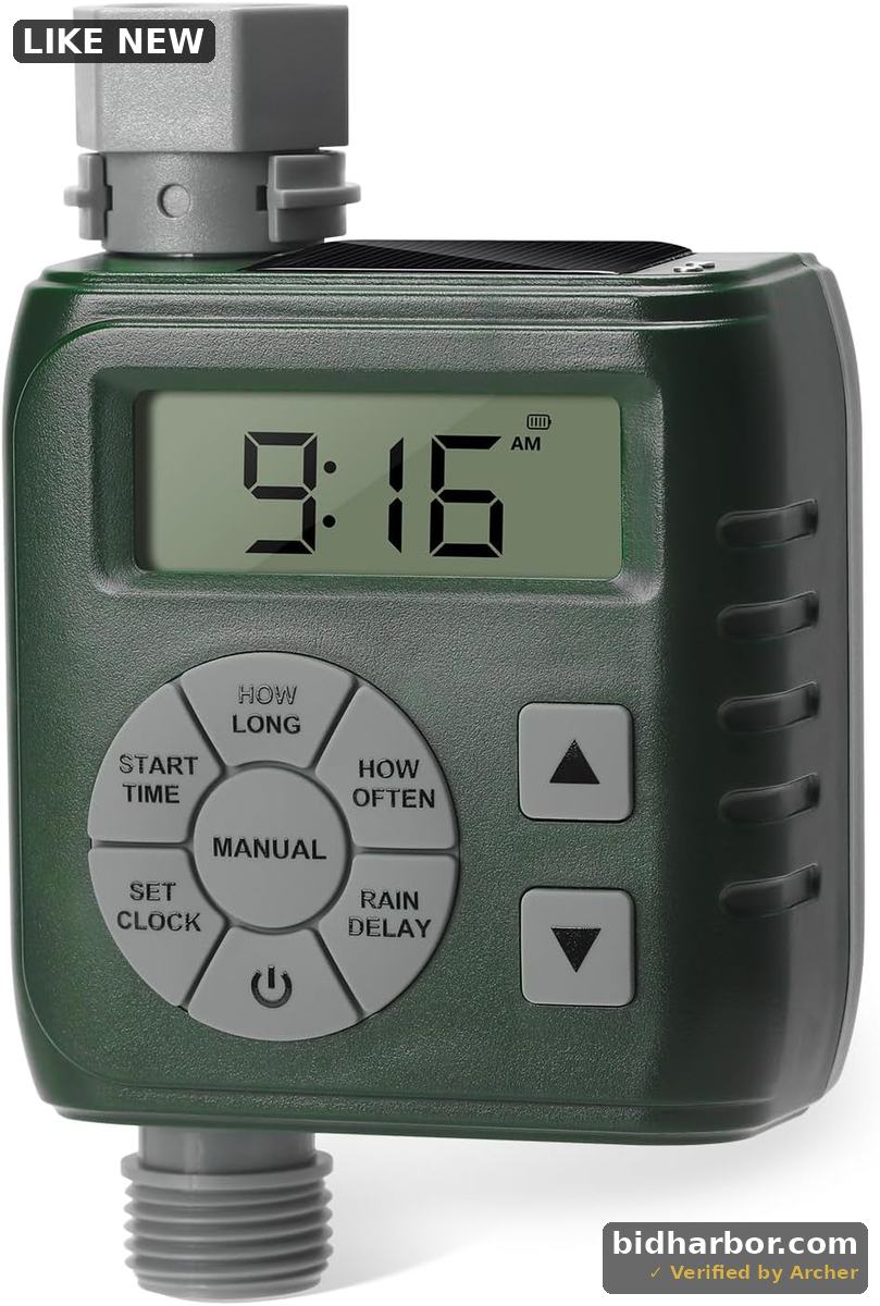 Sprinkler Timer, Programmable Irrigation Water Timer for Garden Hose, Solar/Battery Dual Power & Professional Leak-Proof Design, Rain Delay/Auto/Manual Watering System, Green