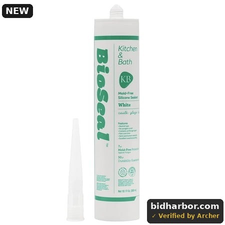White BioSeal Waterproof 100% RTV Silicone Sealant Caulk Kitchen and Bath Grade No Odor No Color Change 10.1 Ounce Cartridge White (Pack of 1)