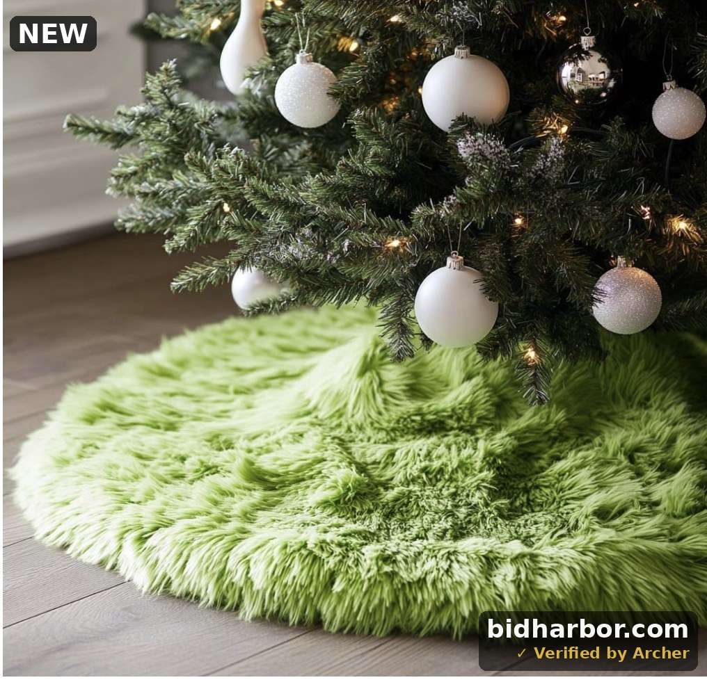 AOGU 48 Inch Faux Fur Christmas Tree Skirt Green Plush Skirt for Merry Christmas Party Christmas Tree Decoration