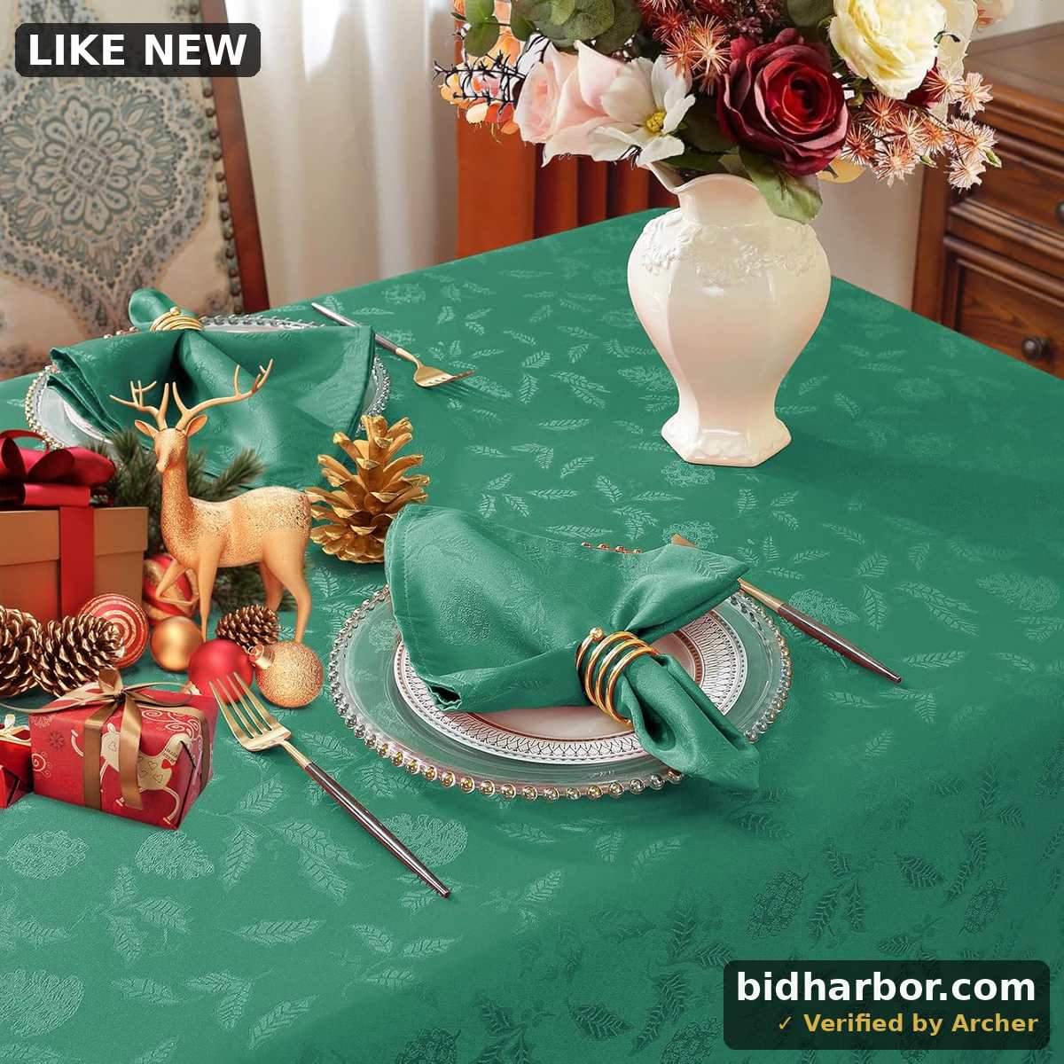 Larponder Christmas Jacquard Tablecloth, Pine Cone Xmas Tablecloth, Washable Spill-Proof, for Christmas Dinner, Holiday, Parties, New Year, Winter (Rectangle, 60" x 120", Green)