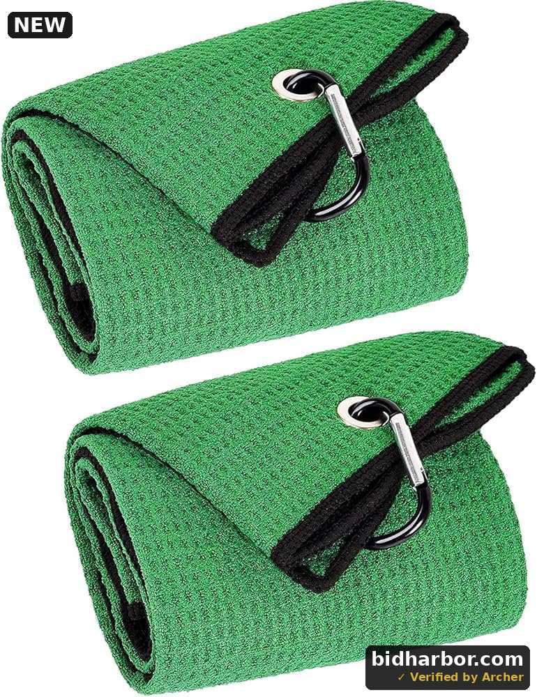 Jiskan Golf Towel Microfiber (16" X 24") with Clip and Storage Bag, Funny Golf Towels for Golf Bags, Green