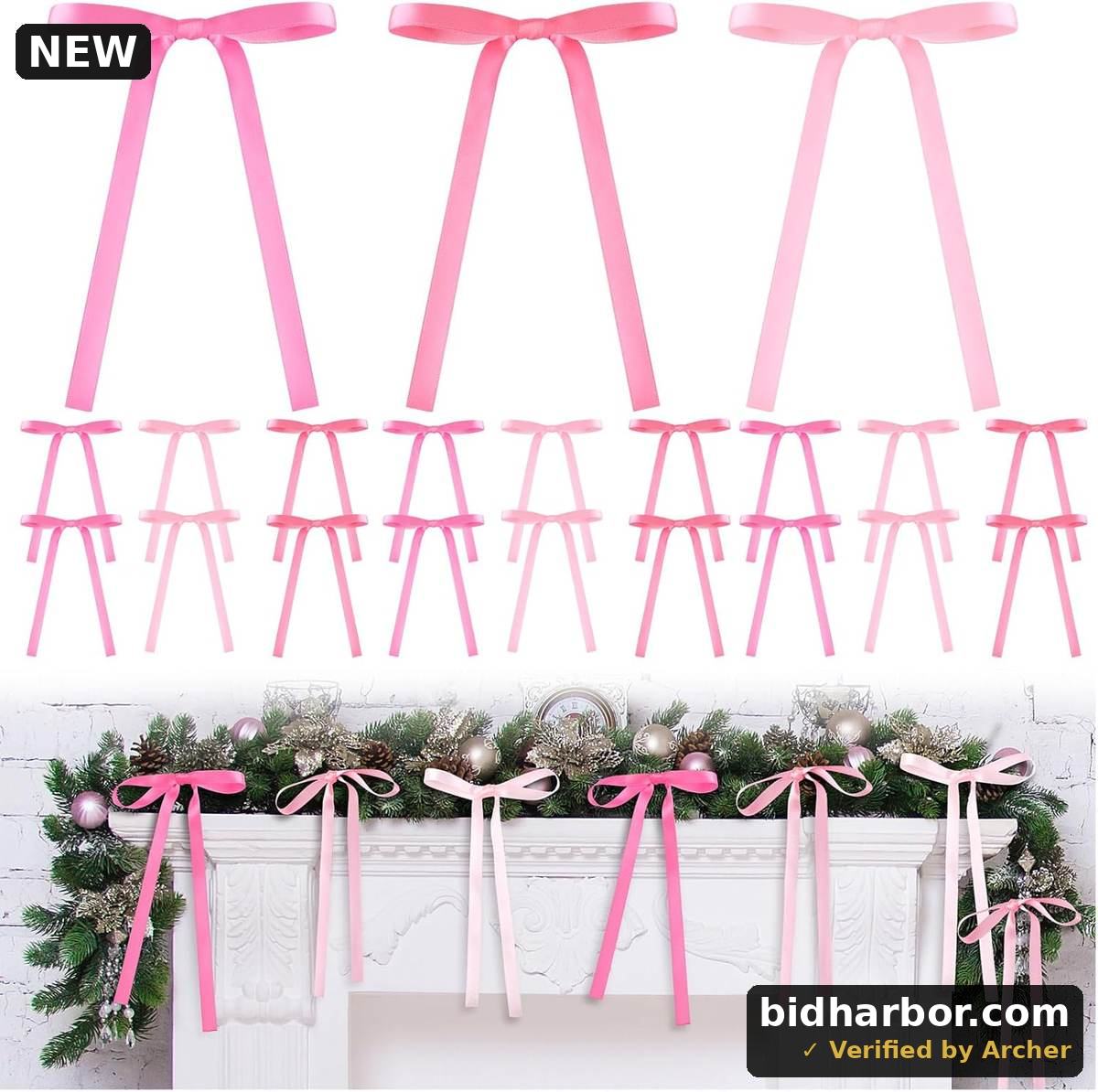 Glitinsel 24 Pcs Hot Pink Coquette Christmas Bow Decoration Satin Ribbon Bows Twist Tie for Xmas Home Wedding Coquette Aesthetic Party Decor(5" X 7")