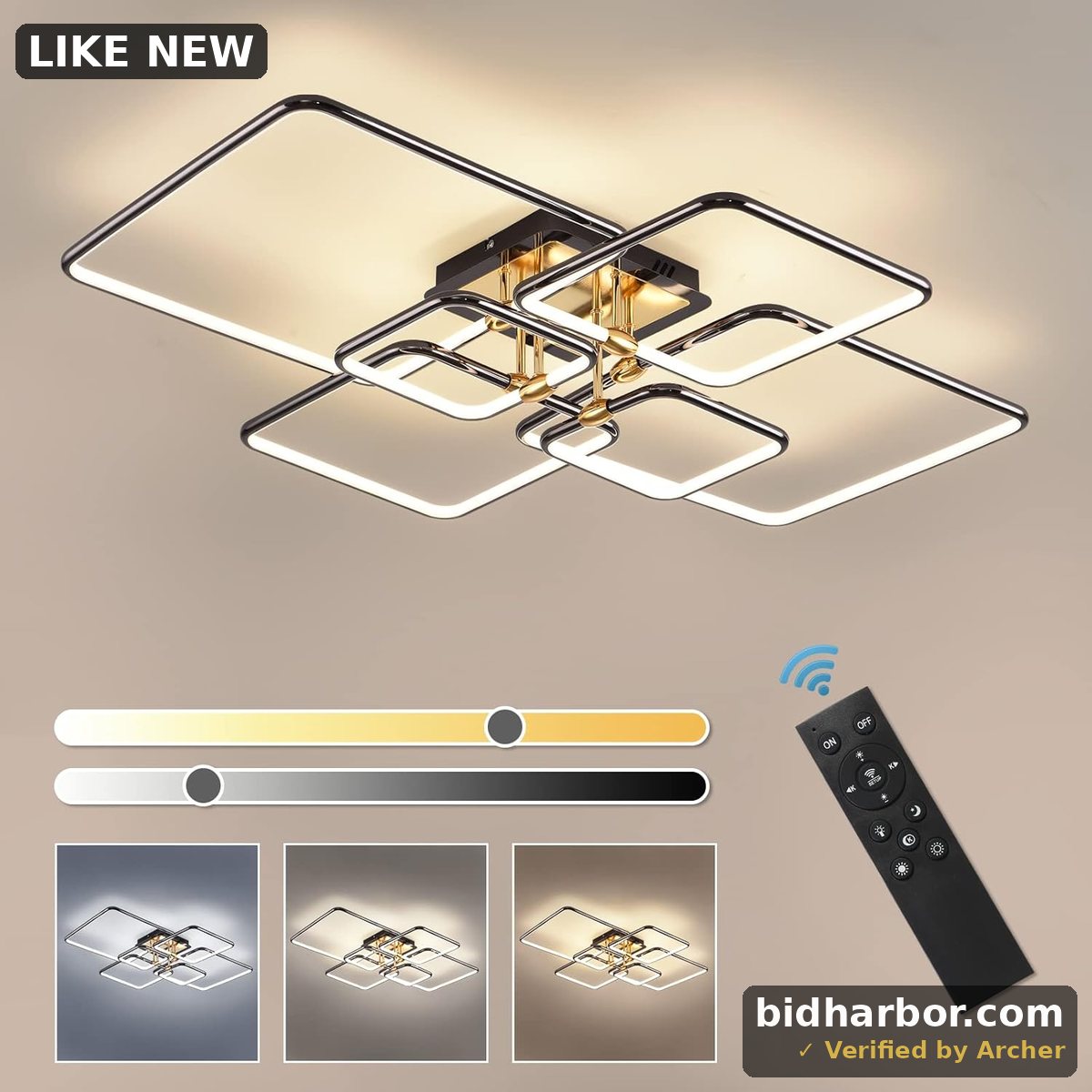 Modern LED Ceiling Light 90W Dimmable LED Ceiling Lamp with Remote Control 6 Squares Flush Mount Ceiling Light Black Ceiling Chandelier for Living Room Dining Room Bedroom Kitchen (6B04) - Non Pickup
