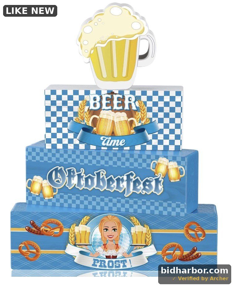 Yalikop 4 Pcs Oktoberfest Table Decorations Wooden Oktoberfest Tiered Tray Decorations October Festival Wooden Block Centerpieces for Tables for Home Shelf