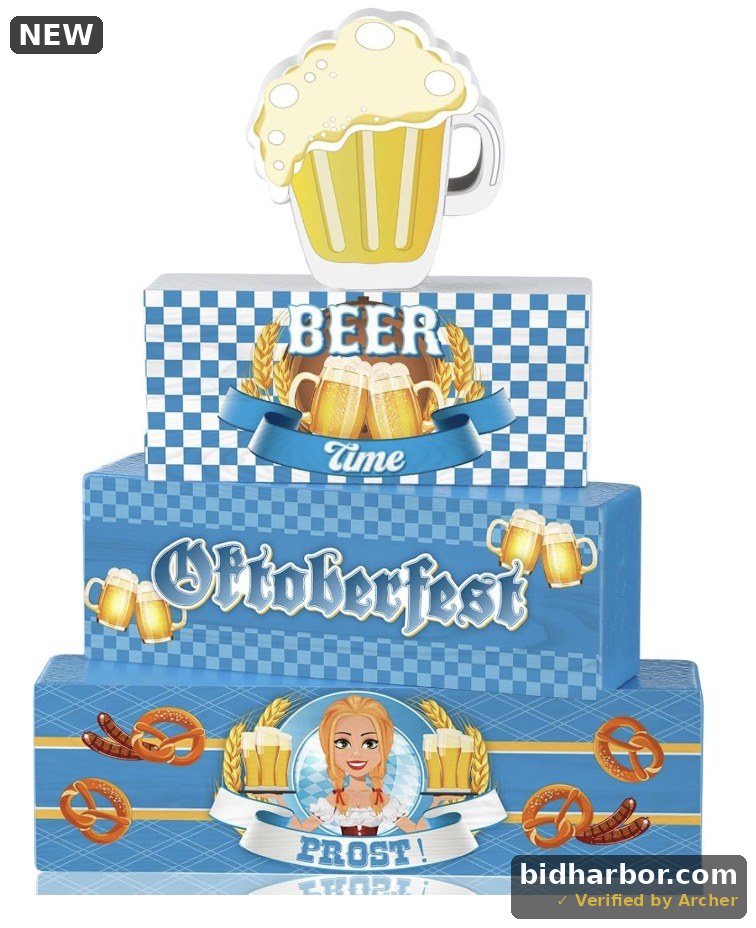 Yalikop 4 Pcs Oktoberfest Table Decorations Wooden Oktoberfest Tiered Tray Decorations October Festival Wooden Block Centerpieces for Tables for Home Shelf