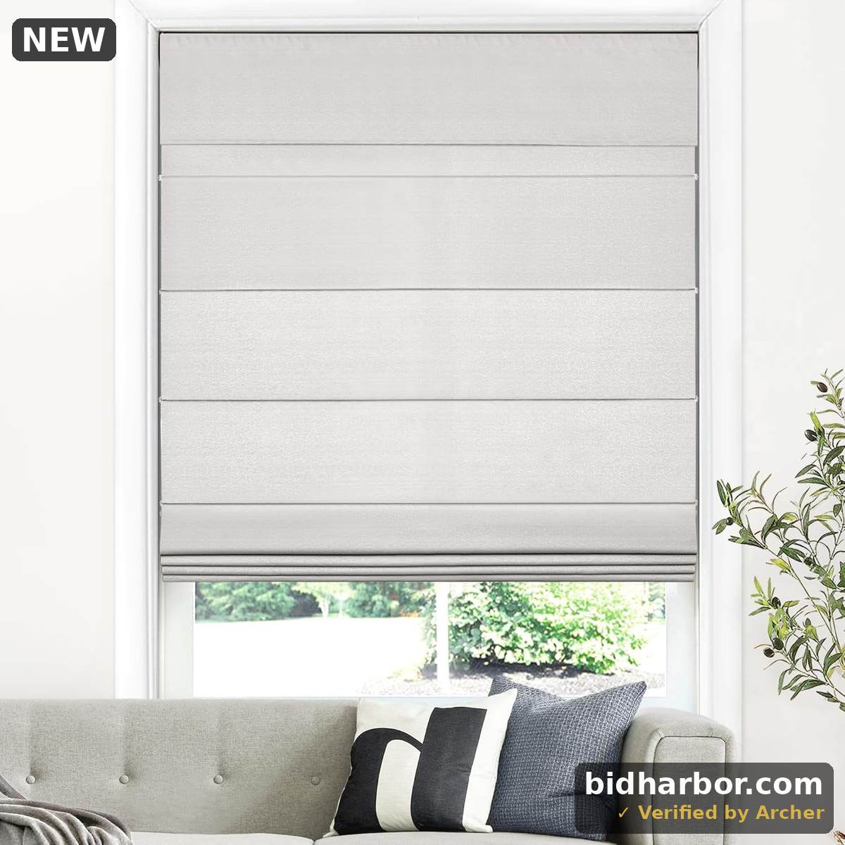 Cordless Roman Shades for Windows, Light Filtering Thermal Insulated Window Blinds, Lightweight Fabric Blinds for Indoor Windows, 41" W x 60" H, White