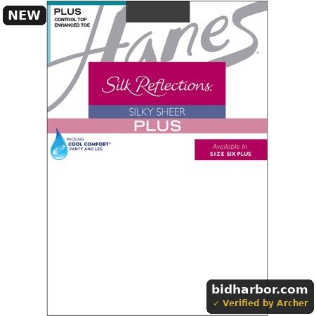 Hanes Silk Reflections Sheer Control Top Pantyhose Enhanced Toe (Plus Size) Barely Black PPET Women's