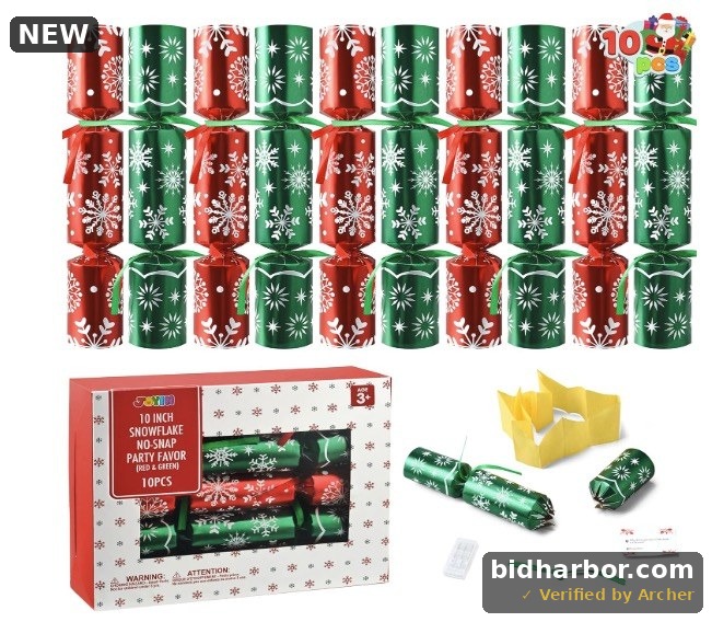 JOYIN 10 Pack Christmas Non-Snap Party Favor, Red & Green Snowflake Table Favor Includes Party Hat, Jokes & Gifts, Christmas Table Decorations for Holiday Dinner Traditions Party Supplies