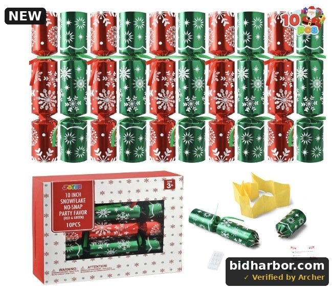 JOYIN 10 Pack Christmas Non-Snap Party Favor, Red & Green Snowflake Table Favor Includes Party Hat, Jokes & Gifts, Christmas Table Decorations for Holiday Dinner Traditions Party Supplies