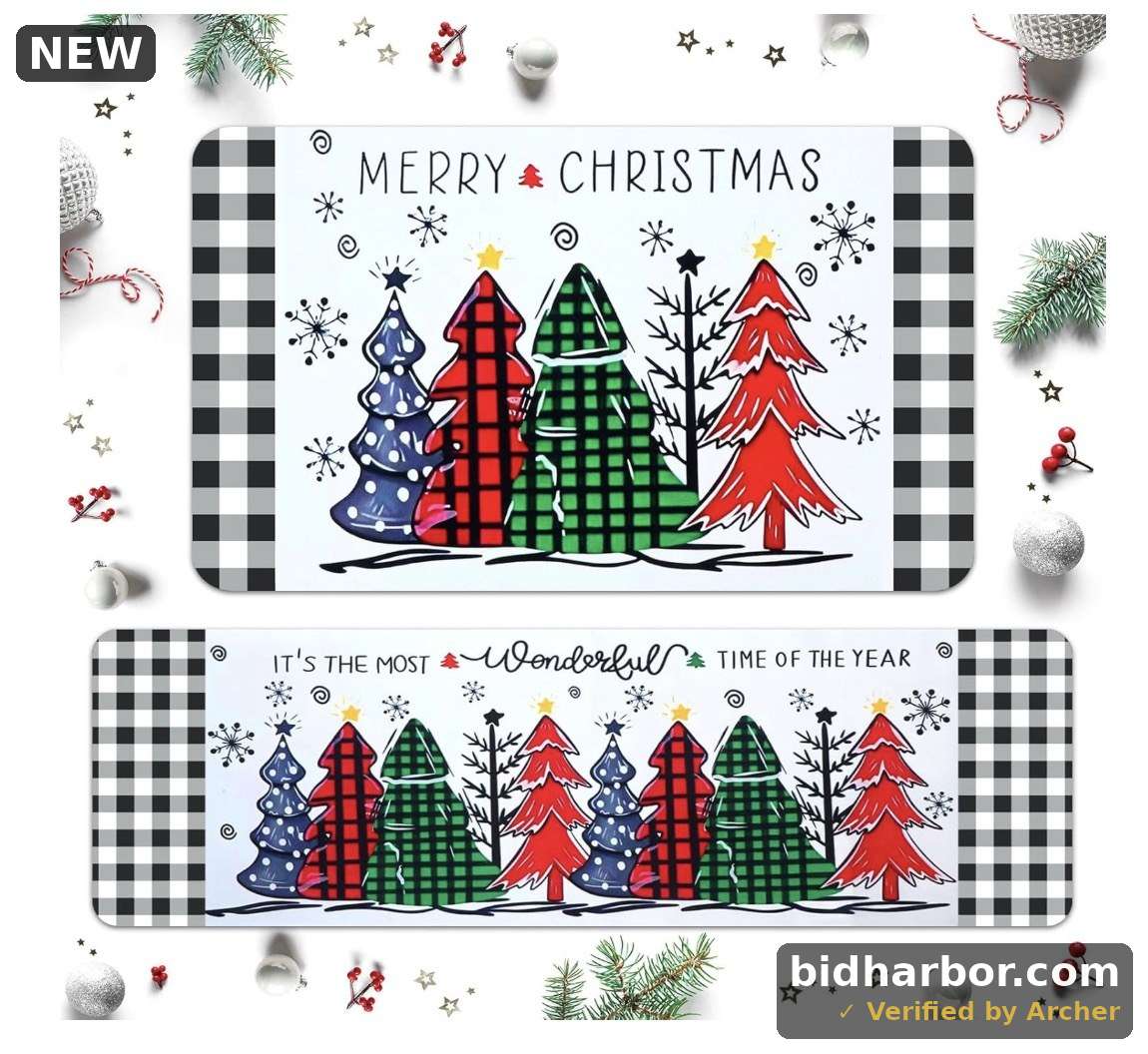 Drydiet Christmas Kitchen Rugs Set of 2 Merry Christmas Kitchen Mats Buffalo Plaid Xmas Tree Kitchenette Rugs Non Slip Backing Floor Mat Xmas Snowflakes Doormat for Home