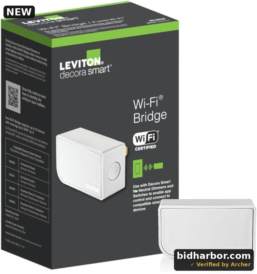 Leviton Wi-Fi Bridge for No-Neutral Decora Smart Dimmers and Switches (DN6HD and DN15S), Works with My Leviton, Alexa, Google Assistant, Apple Home/Siri & Wire-Free 3-Way, MLWSB-1RW, White