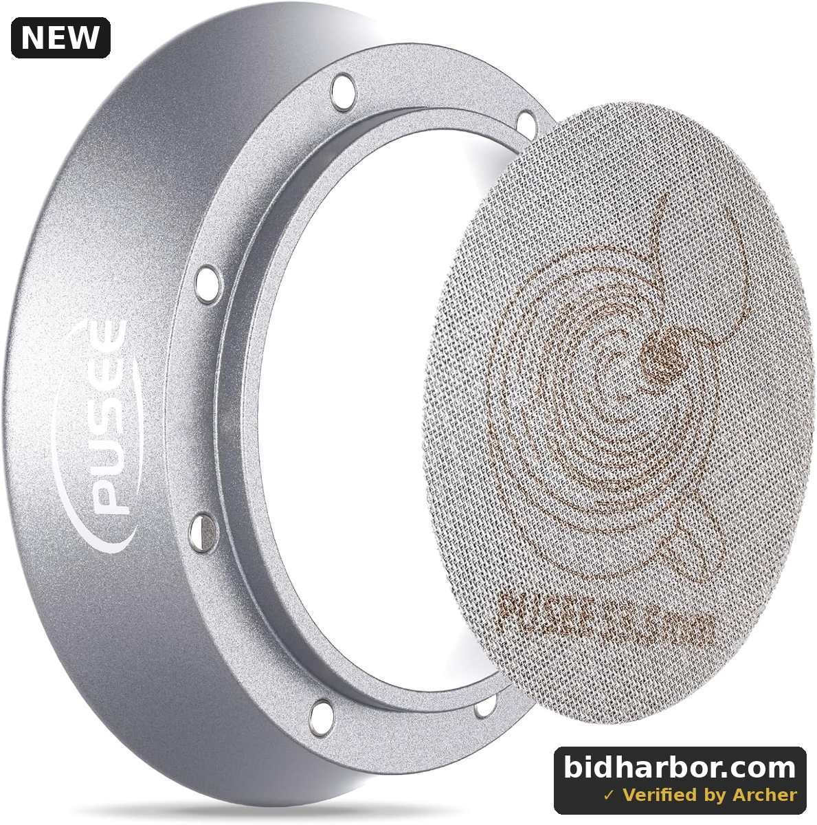 54 mm Espresso-Dosiertrichter und 53.5 mm Puck-Sieb, PUSEE magnetischer Kaffee-Dosierring aus Aluminium, wiederverwendbar, 1.7 mm Dicke, 150 μm, 316 Edelstahl, passend für 54 mm Siebträger
