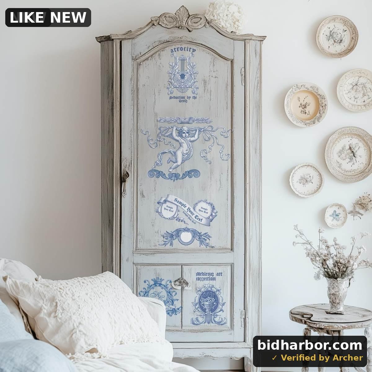 Rub on Transfer for Furniture, Vintage Floral Furniture DTF Transfers, Large Flower Stickers for Wood Glass Home Decor, Blue Angel