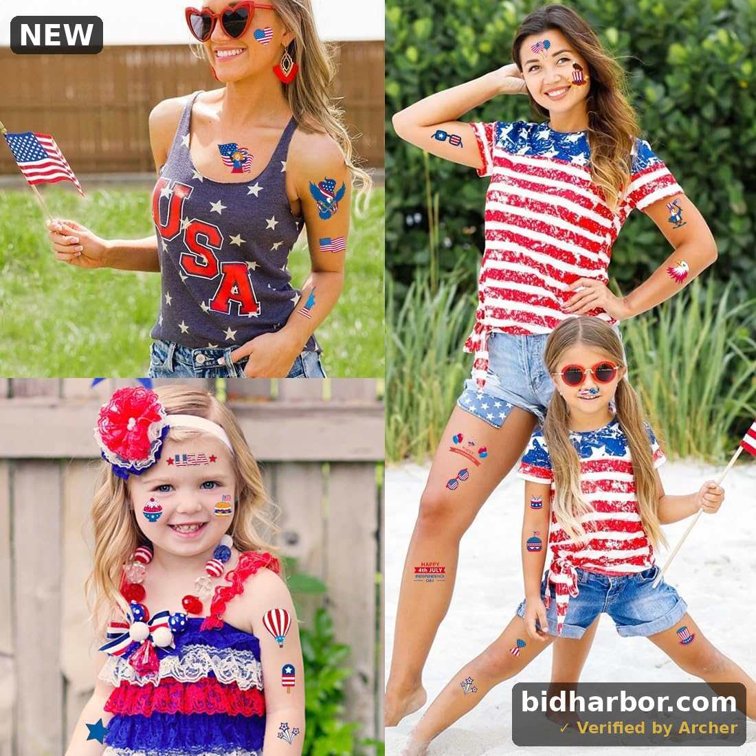 70 Pcs 4th of July Tattoos - Red, White, and Blue Fourth of July Temporary Tattoo Stickers for USA Party Favors, Independence Day, Memorial Day, Labor Day Decorations, and Patriotic Party Supplies