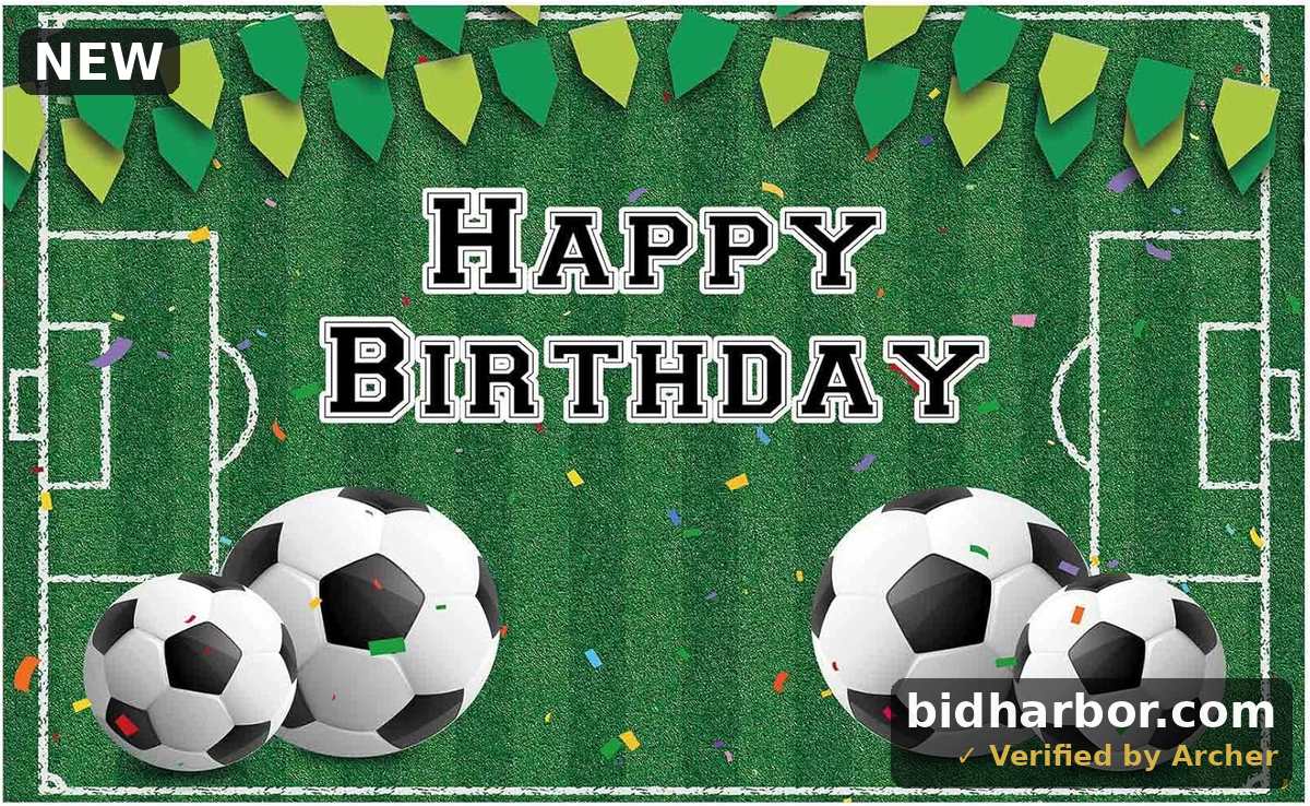 Allenjoy Soccer Theme Happy Birthday Backdrop Sports Football Field Photography Background for Kids Children Boys Newborn Baby Shower Birthday Party Decor Banner Portrait Photo Booth Props