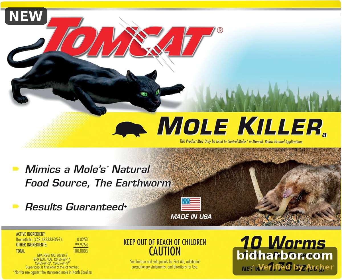 Tomcat Mole Killer, Mimics Natural Food Source, Poison Kills in a Single Feeding, 10 Worms
