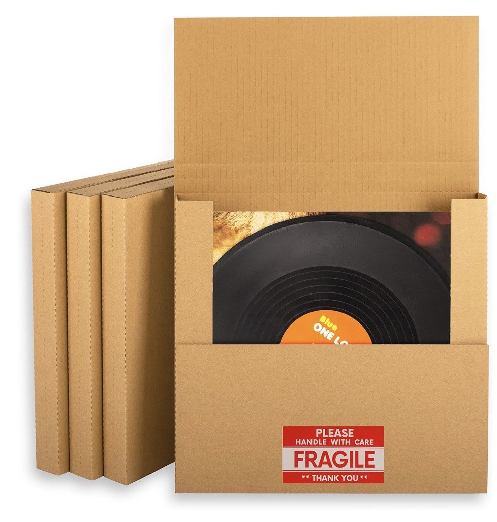 5 Pack LP Mailers, 12.8x12.8x1 inch Kraft Vinyl Record Shipping Boxes for Mailing, Packing, Moving, Storage, Corrugated Album Box
