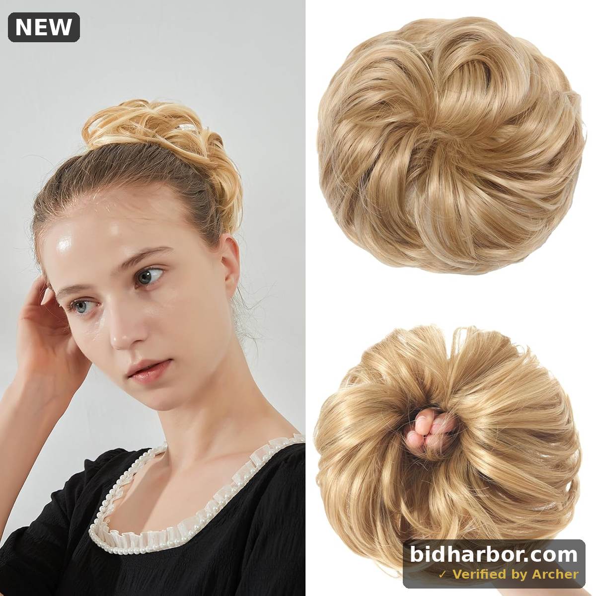 Large Messy Bun Hair Piece Curly Synthetic Extensions Scrunchies Fake Chignon Updo Hairpieces for Women Beige Blonde Balayage