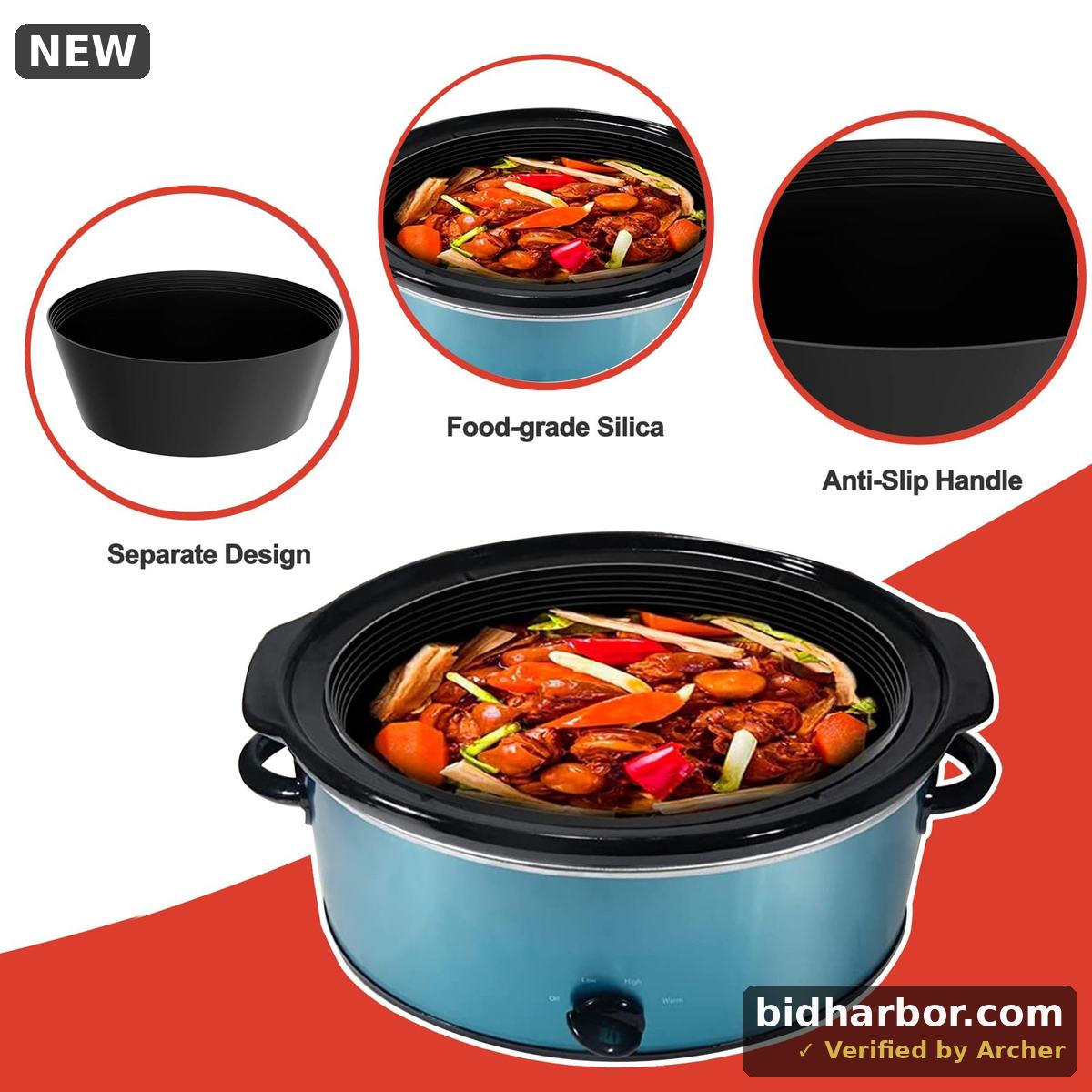 Slow Cooker Divider Silicone Liners, 6 Qt & Slow Cookers Compatible, Cook Two Dishes At Once - Easy Cleanup Dishwasher, Bpa Free 6 Quart Liners Black (Fits 6QT Oval Slow Cooker)