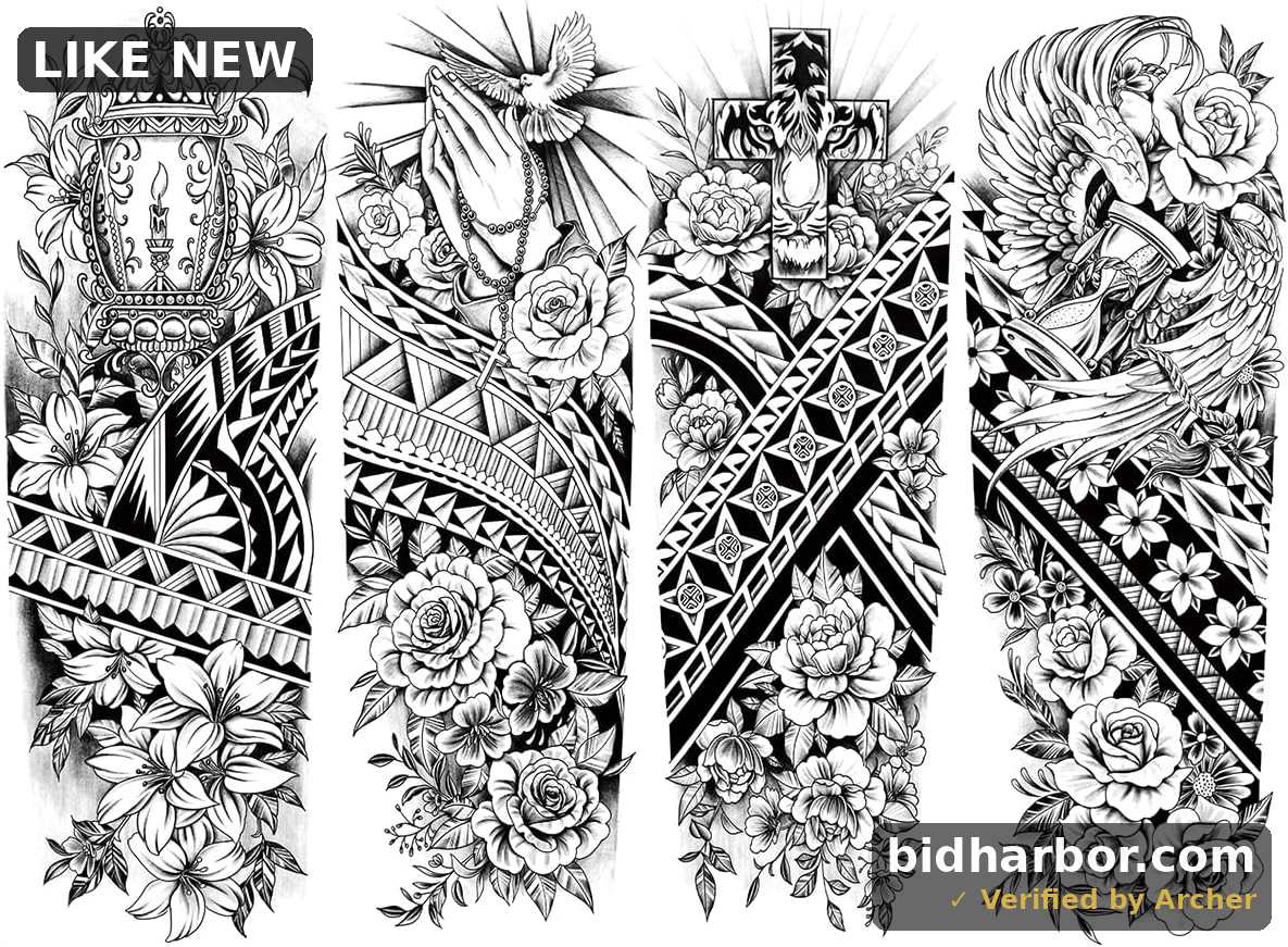 4 Sheets Tribal Religious Full Arm Large Temporary Tattoos for Adults, Cross Praying Hands Angel Fake Tattoo Stickers, Waterproof Long Lasting Body Art for Arm