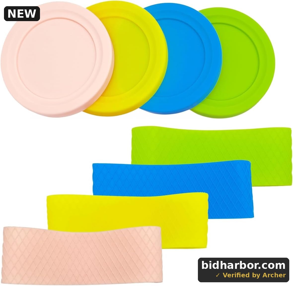 Replacement Silicone Lids and Sleeves to keep cold, Compatible with Container of Ninja Creami Ice Cream Maker, Model: NC301, NC300, NC299AMZ Series. (Pink/Yellow/Blue/Green)