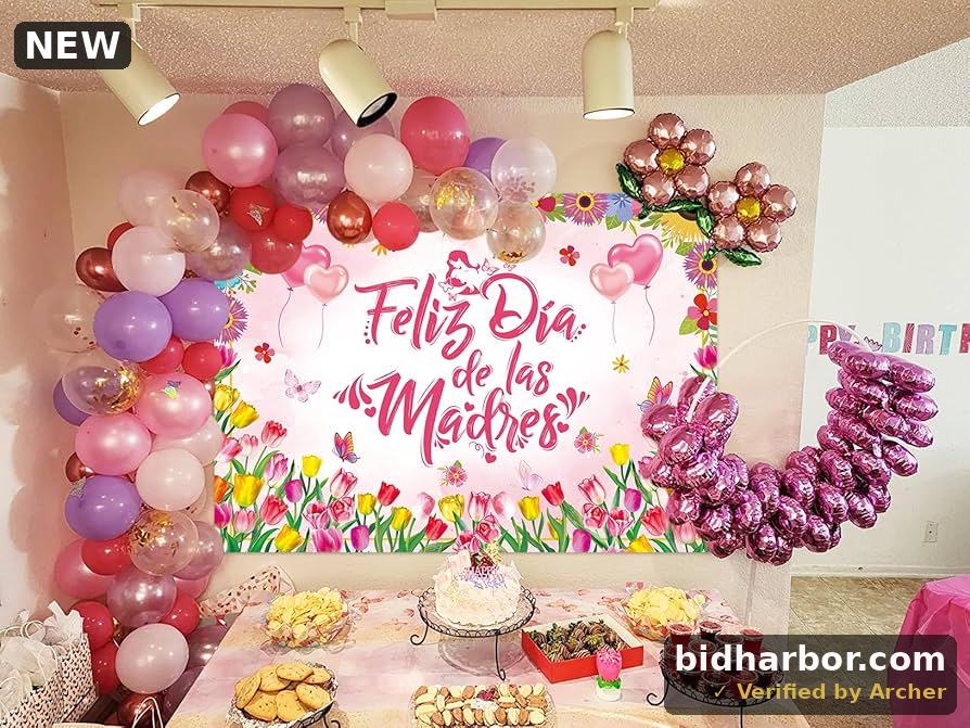 AIBIIN 7x5ft Happy Mother's Day Backdrop Best Mom Ever I Love You Mom Mother Day Party Decorations Blush Pink Floral Gifts Photography Background for Women Thanks Mother's Day Banner Photo Booth Props