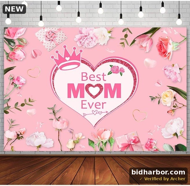 AIBIIN 7x5ft Happy Mother's Day Backdrop Best Mom Ever I Love You Mom Mother Day Party Decorations Blush Pink Floral Gifts Photography Background for Women Thanks Mother's Day Banner Photo Booth Props