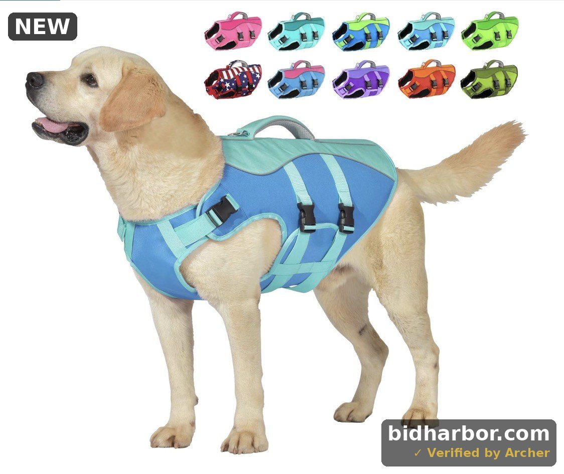 Size M - Petglad Dog Life Jacket, High Buoyancy Dog Life Vest with Handle for Swimming Boating, Adjustable Swimming Vest with Reflective Trim for Small Medium Large Dogs — Blue-Black