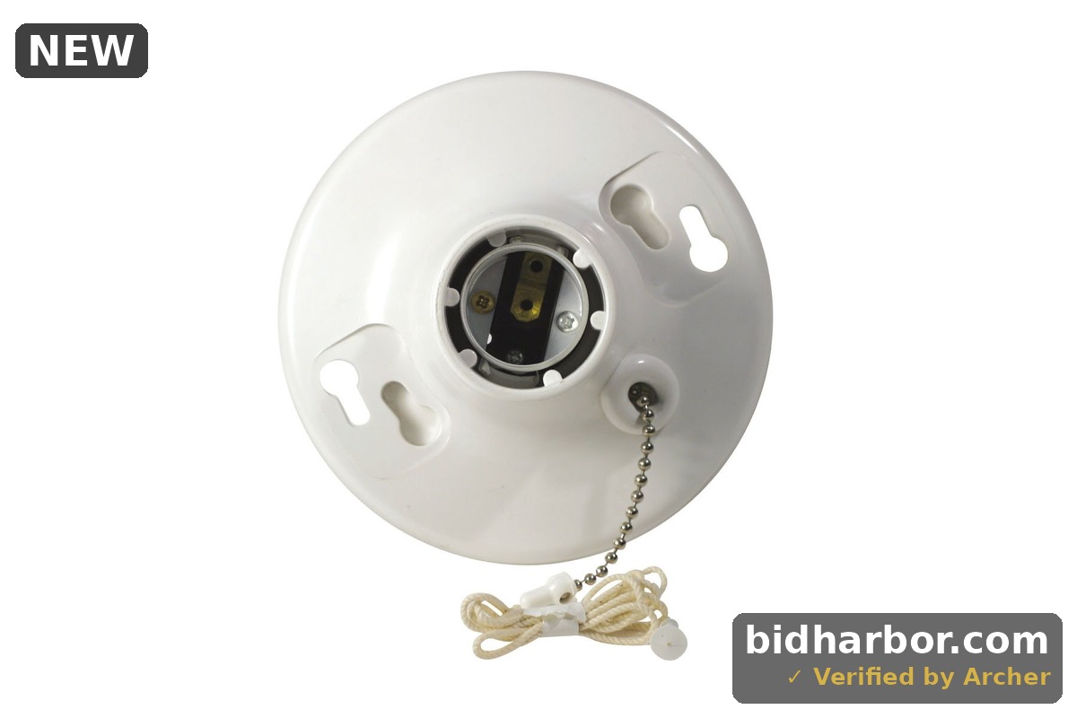R50-08827-CW4 1-Piece Top Wired Lamp Holder with Pull Chain, 660 W, Incandescent/Fluorescent/CFL, Medium, White