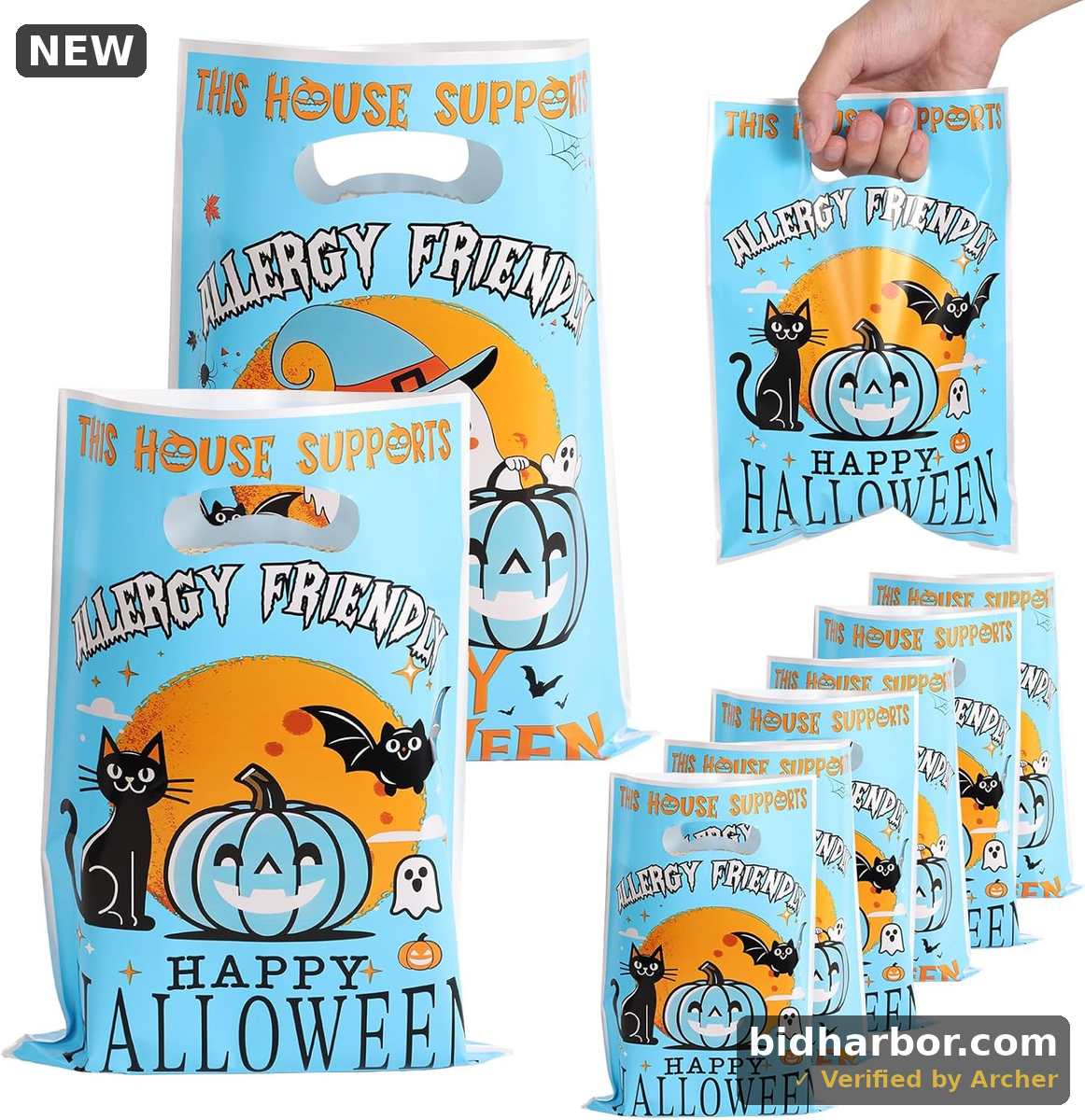 50pcs Bags, Pearlescent Film Halloween Theme Party Favor with Handles Lovely Candy Bags for Birthday Party Celebration Decoration Supplies