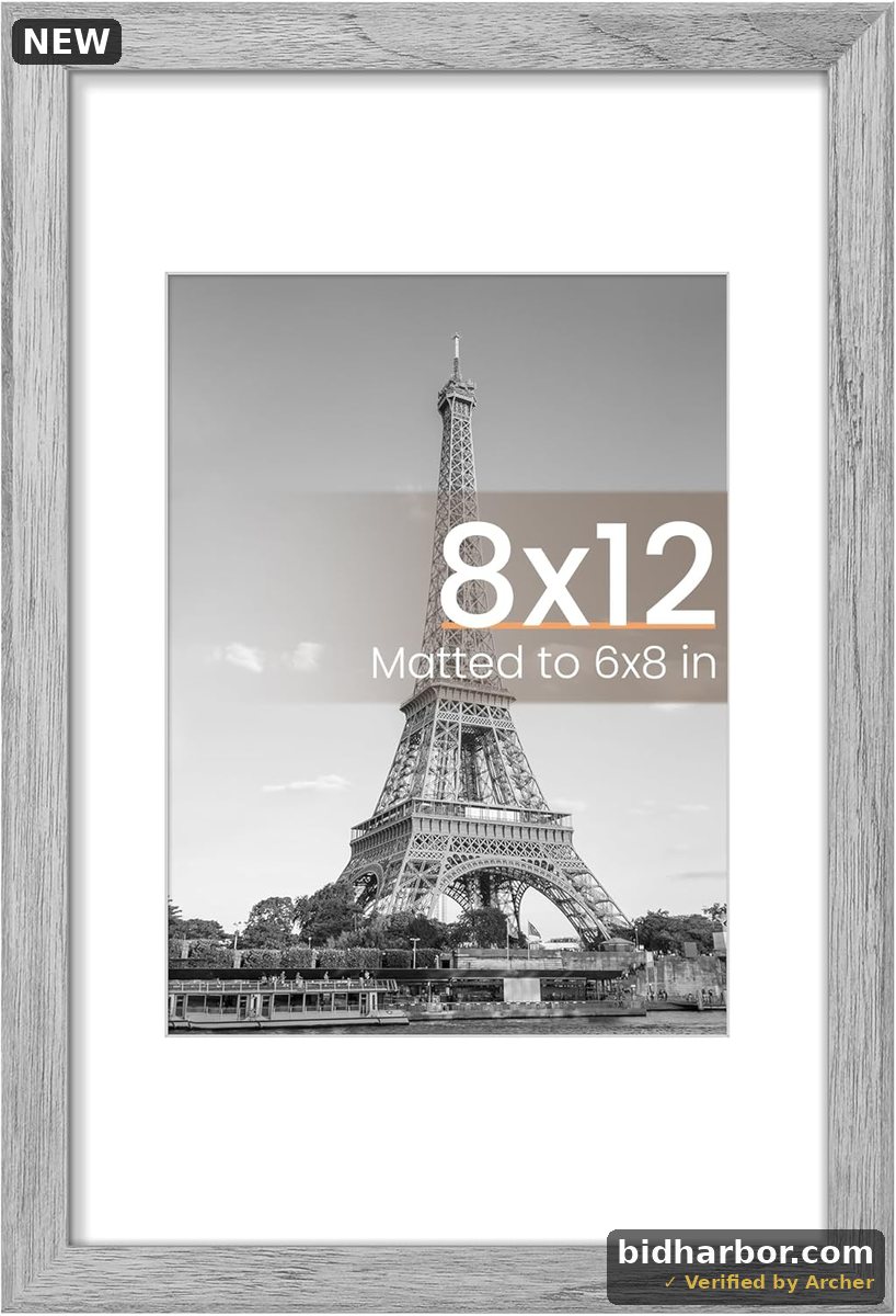 (Damaged) upsimples 8x12 Picture Frame, Display Pictures 6x8 with Mat or 8 x 12 Without, Wall Hanging Photo Frames, Gray, 1 Pack