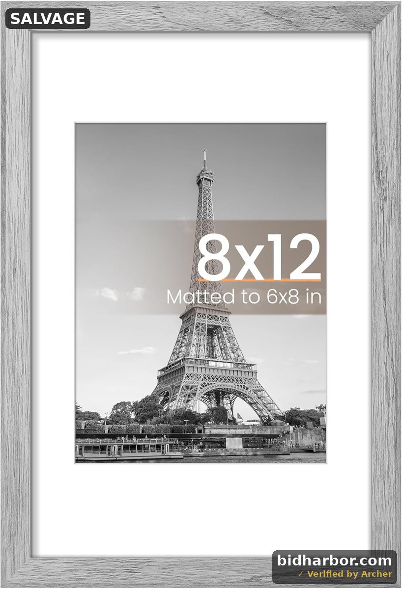 upsimples 8 x 12 Picture Frame, Gray, Displays 6 x 8 with Mat or 8 x 12 Without (Damaged)
