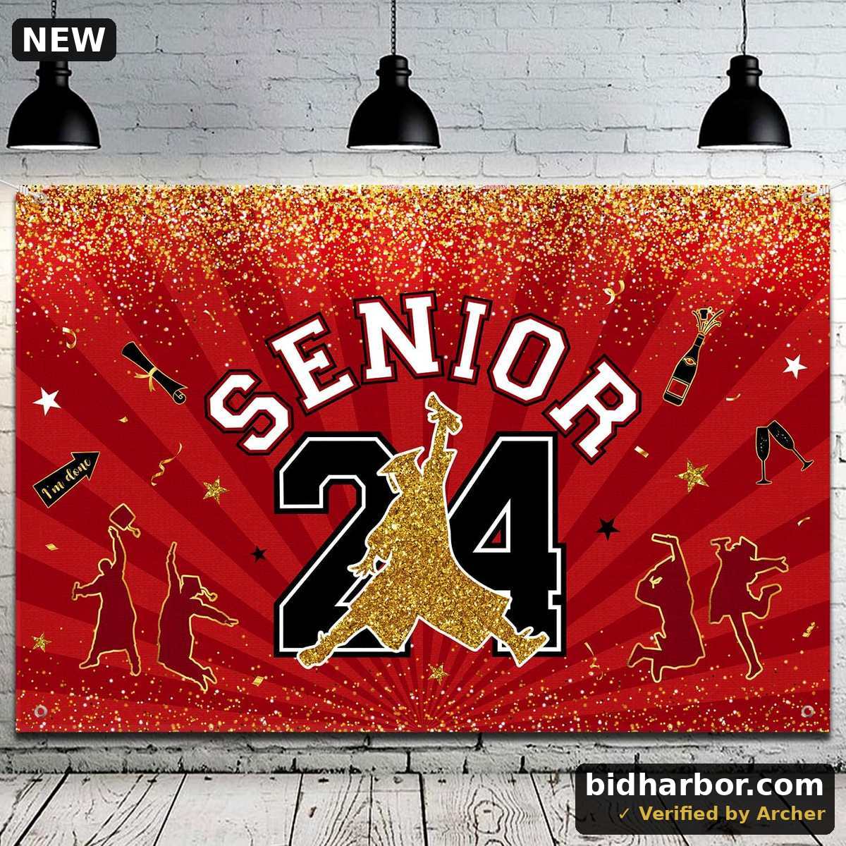 Senior 2024 Backdrop Decoration - Graduation Party Supplies, Large Congrats Grad Photoprops Backdrop for Class of 2024 Graduation Party Outdoor Indoor Decoration (Red Backdrop)