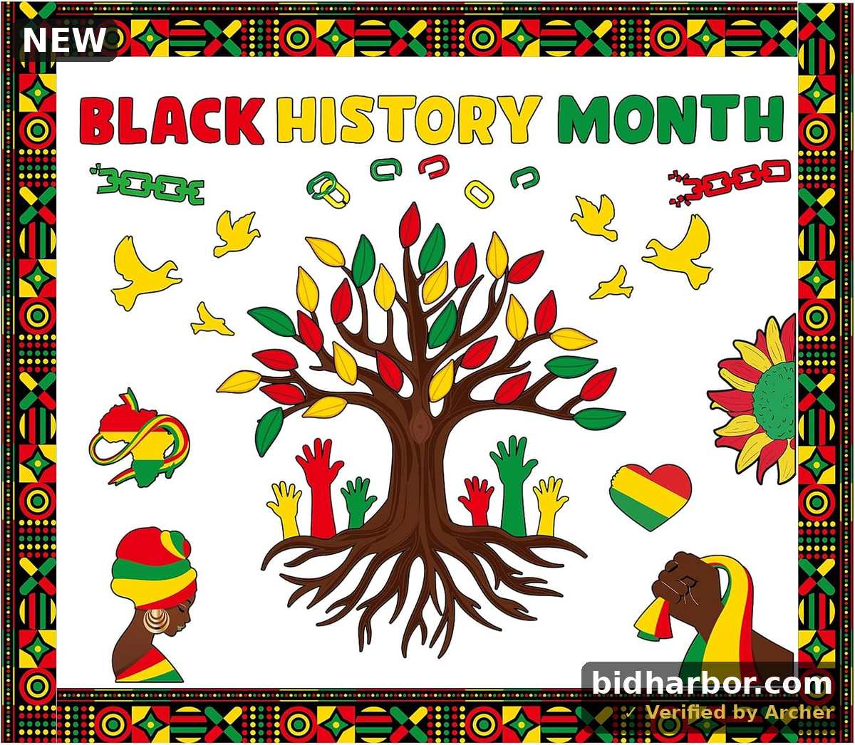 Black History Month Bulletin Board Set, February Holiday Black Pride Juneteenth Bulletins Strips Board Trim Wall Decor for African American Classroom Wall Blackboard Background Home