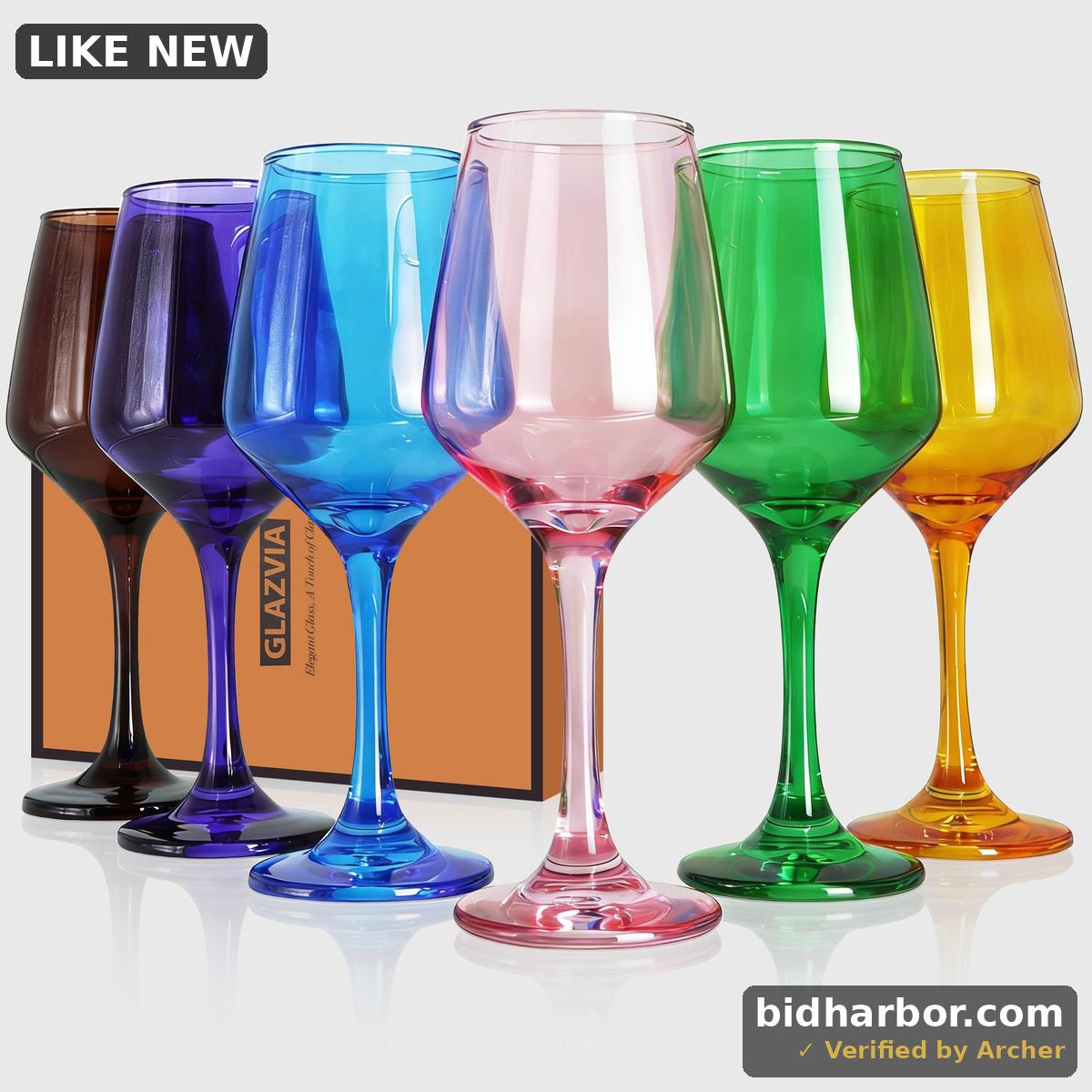 Glazvia Colored Wine Glasses, Set of 6 - Multicolor Stemmed Glassware