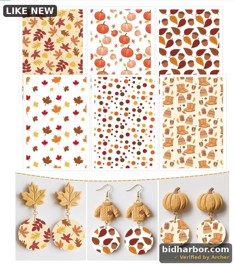 Puocaon Fall Clay Transfer Paper - 18 Pcs Maple Leaves Pumpkin Art Design Transfer Sheets for Polymer Clay Autumn Themed Earrings Design Jewelry Making
