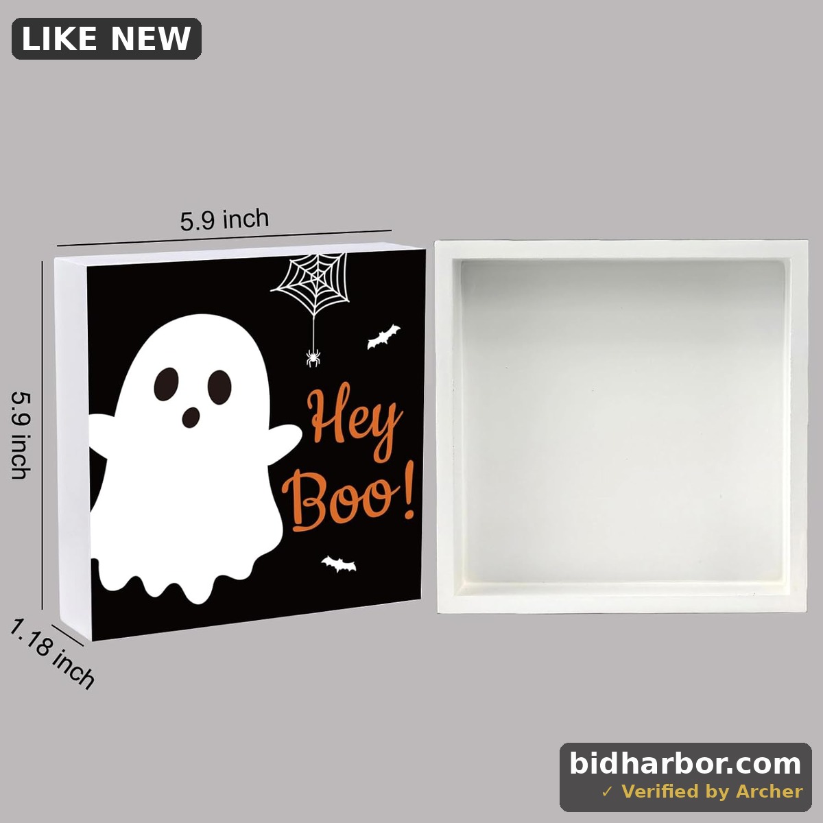 Halloween Decorations Indoor Home Room Cute Boo Ghost Table Decor Wood Box Sign Rustic Wooden Shelf Office Desk Season Sign House Warming Gifts 5.9 x 5.9 Inch