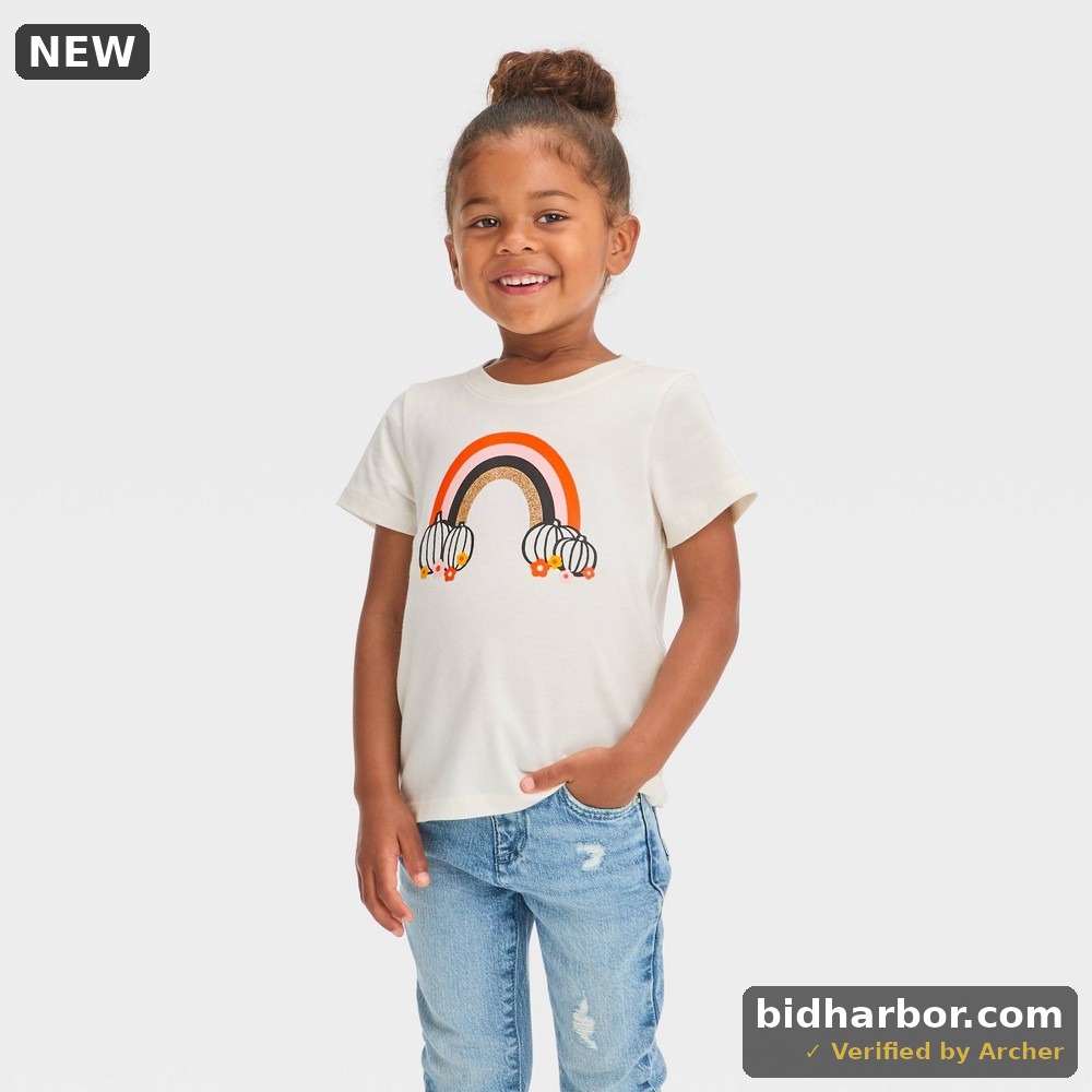 Toddler 'Pumpkin Rainbow' Short Sleeve Graphic T-Shirt - Cream 18M