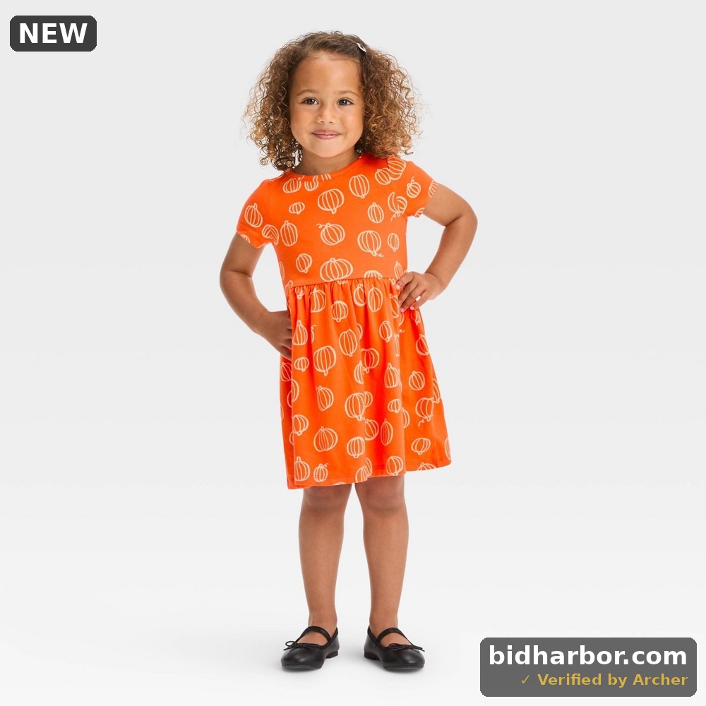 Toddler Girls' Pumpkin Short Sleeve Dress - Halloween - Orange 2T