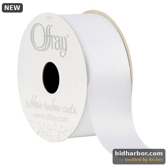 Offray Ribbon, White 1 1/2 inch Acetate Polyester Outdoor Ribbon for Floral Displays and Decorations, 21 feet — 1.5in x 21Ft