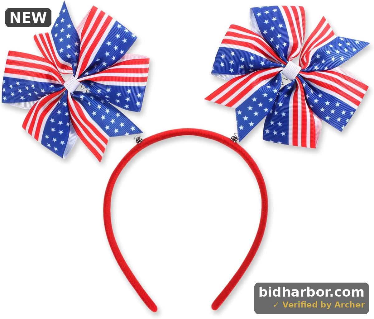 4th of July Patriotic Star Elastic Headband, Red White and Blue, One Size